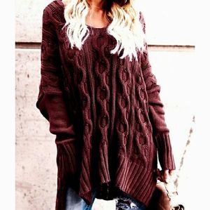 🆕⭐ Wine red oversized cable knit sweater